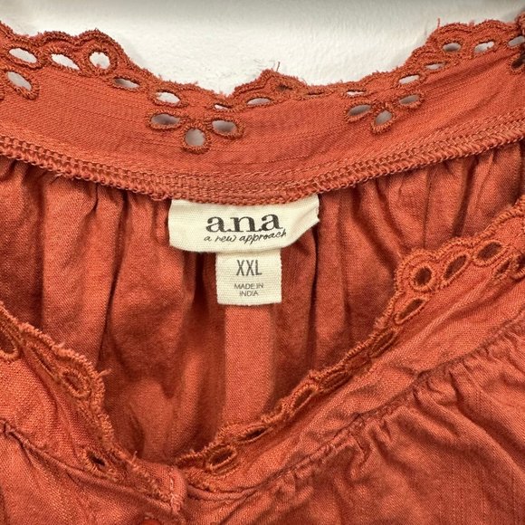 Fire-Coral/Rust Lace Trim Short Sleeve Button Down Shirt XXL - Picture 5 of 8